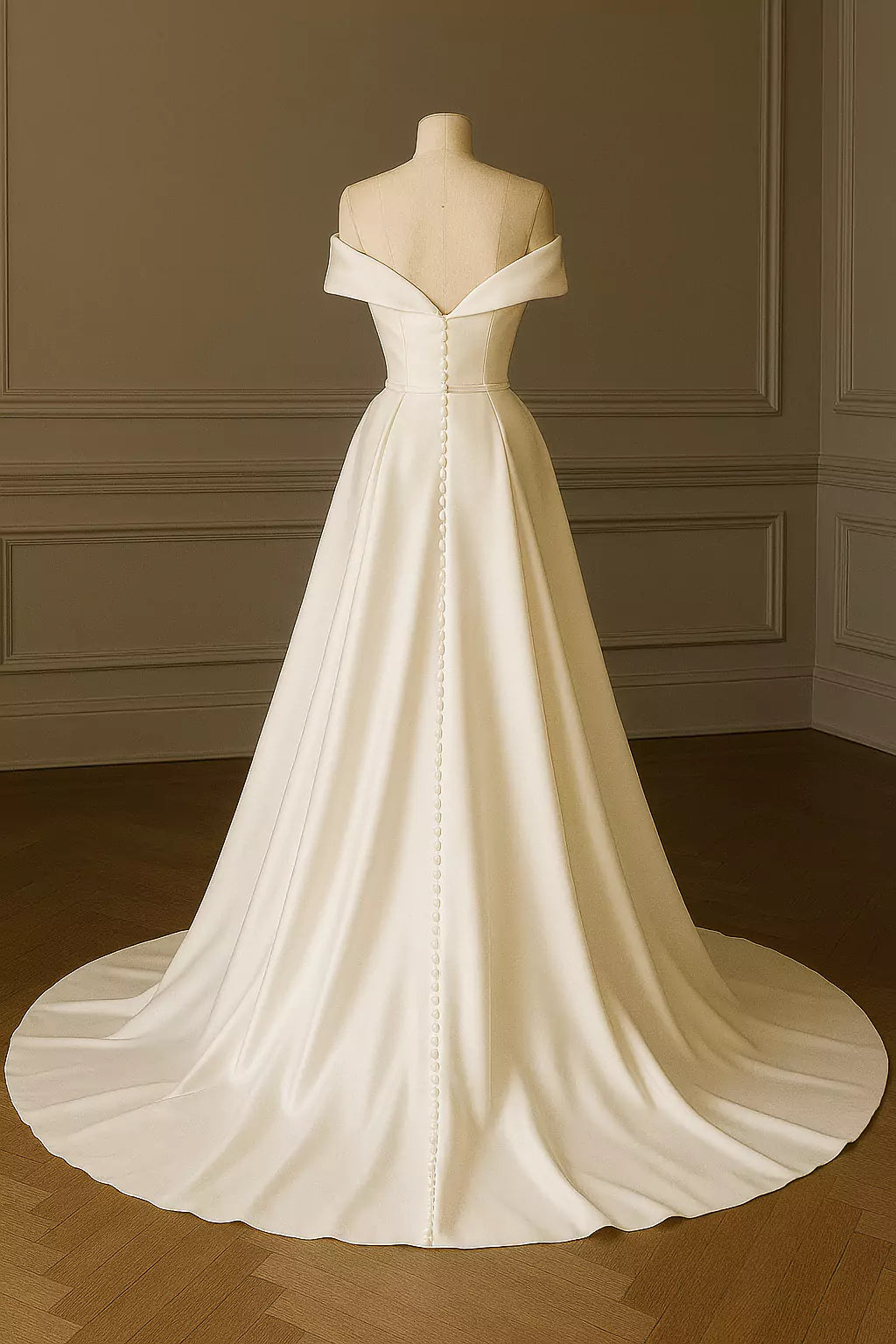Back view of an Italian wedding gown with detailed train, designed by Nadia Fraqair
