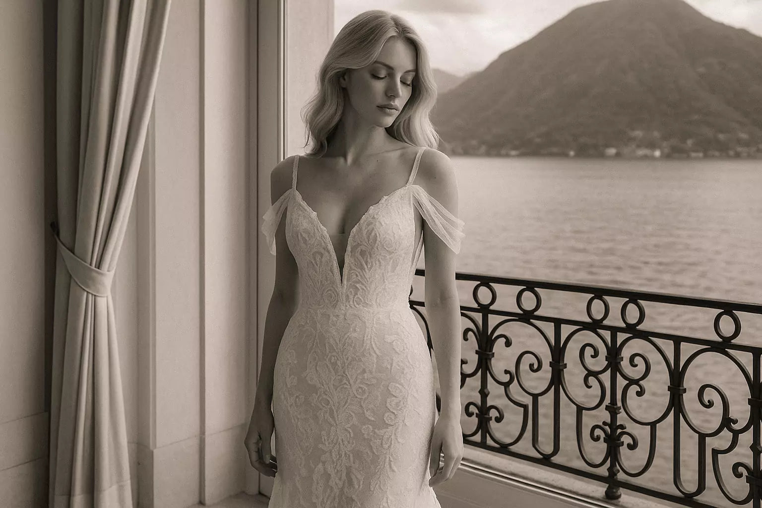 Real bride wearing a custom FRAQAIR gown at her destination wedding